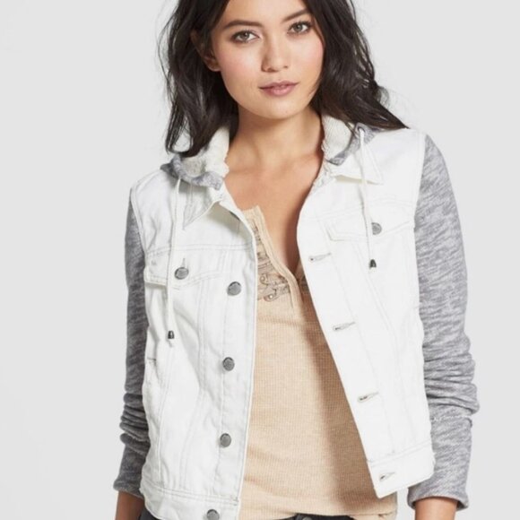 Free People Distressed Denim and Cotton Hoodie - Size Small - Picture 1 of 12